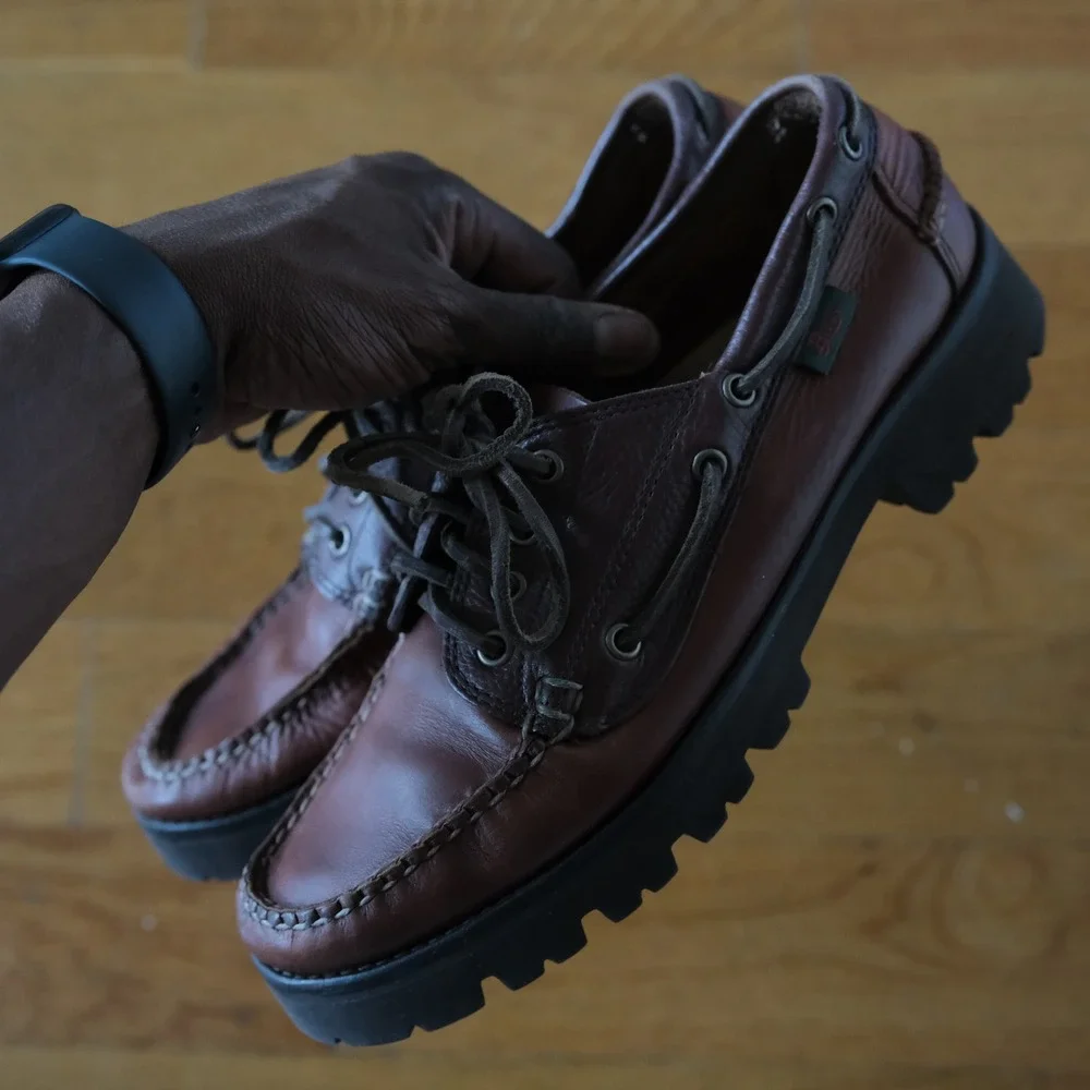 G.H. BASS Ranger Super Lug Men Brown Hand Sewn Vintage Y2K 9.5D Boat Shoes